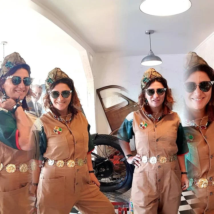 Goodwood Revival overalls YVL fashion Gracie Opulanza 2019n Fendi eyewearGold chunky